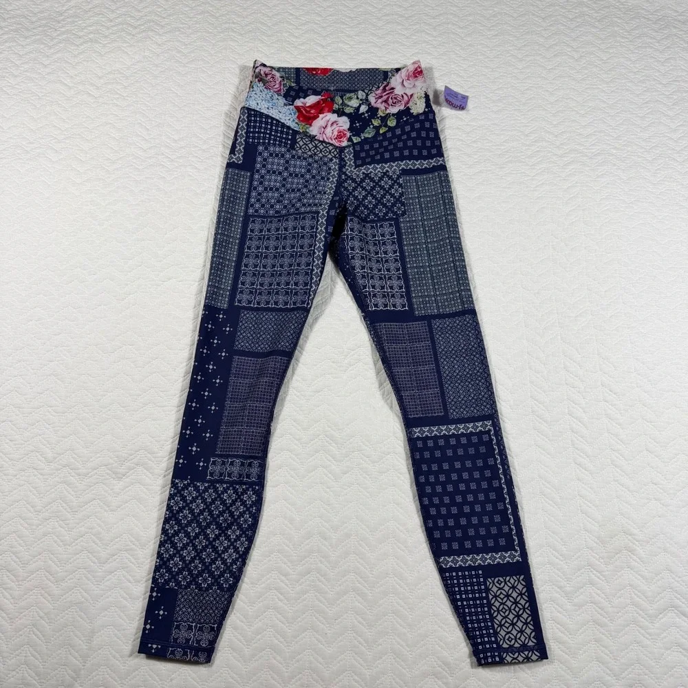 Johnny Was Active Patchwork Floral Leggings‎ XS Blue Activewear NWOT